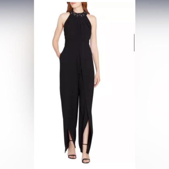 Tahari Pants - Tahari ASL Jeweled Neck Black Women's Jumpsuit